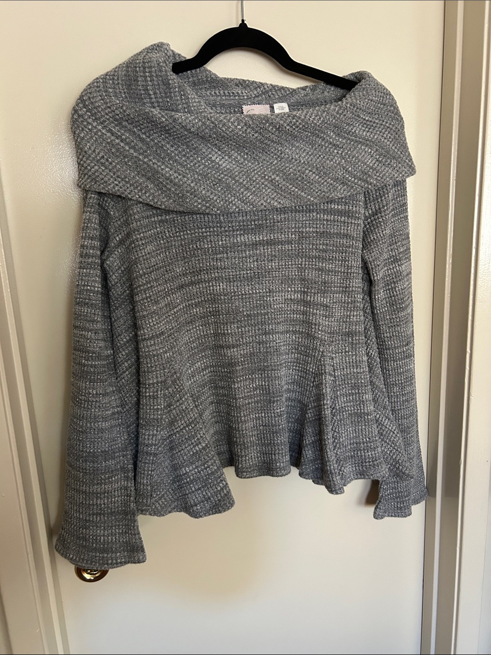 Cozy Foldover Off-the-Shoulder Sweater in Light Gray